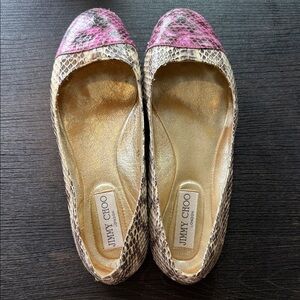 Jimmy Choo Snakeskin Pink and Cream Loafers size 36